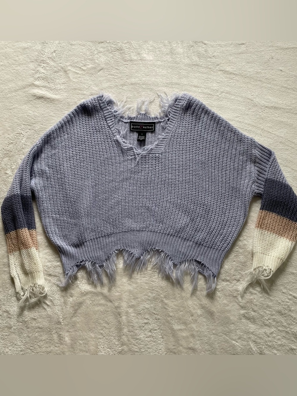Knitted Periwinkle Long Sleeve Fringed Crop Top size S